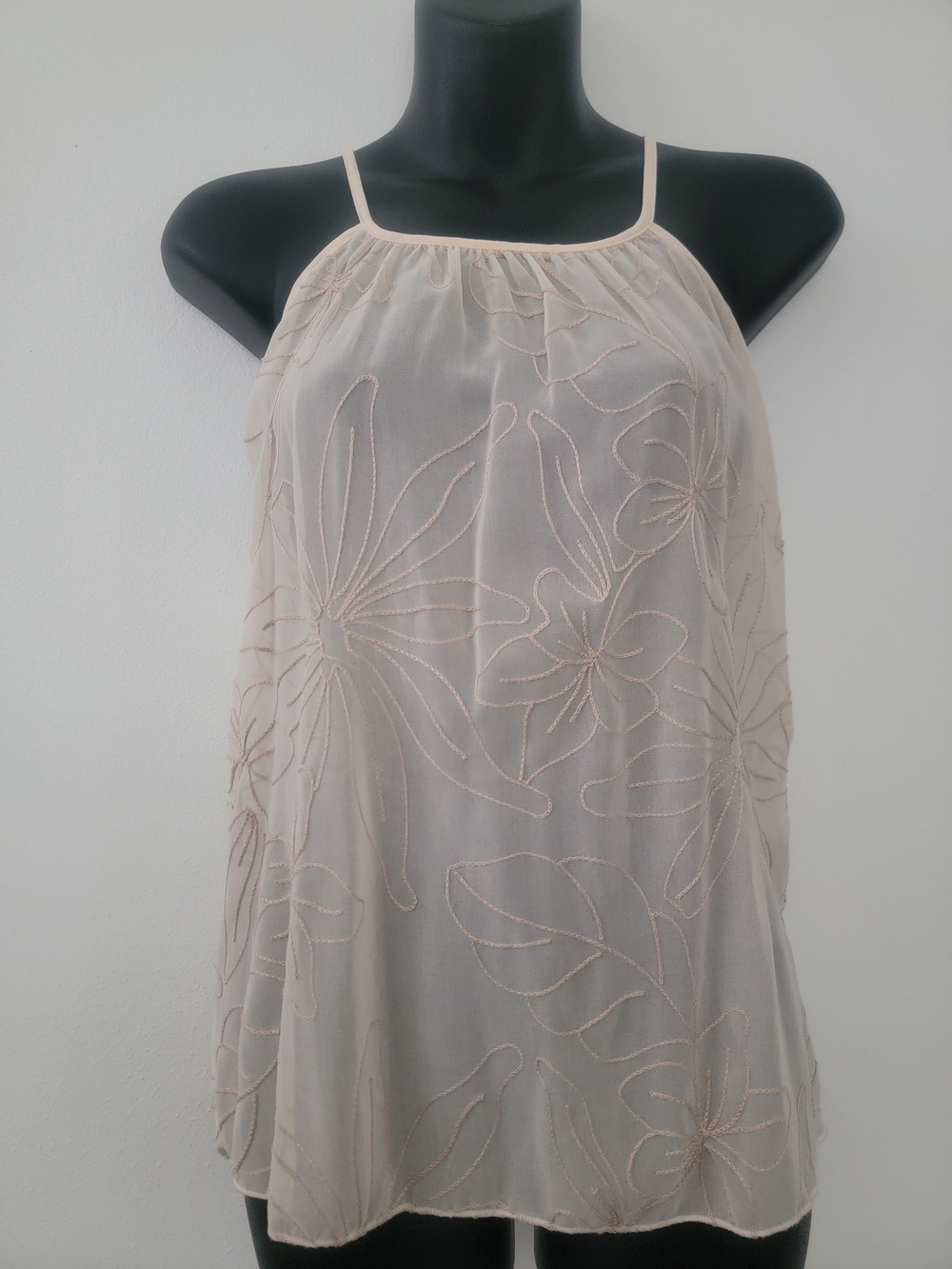 Sheer Floral Halter Cami Top - Blush Pink